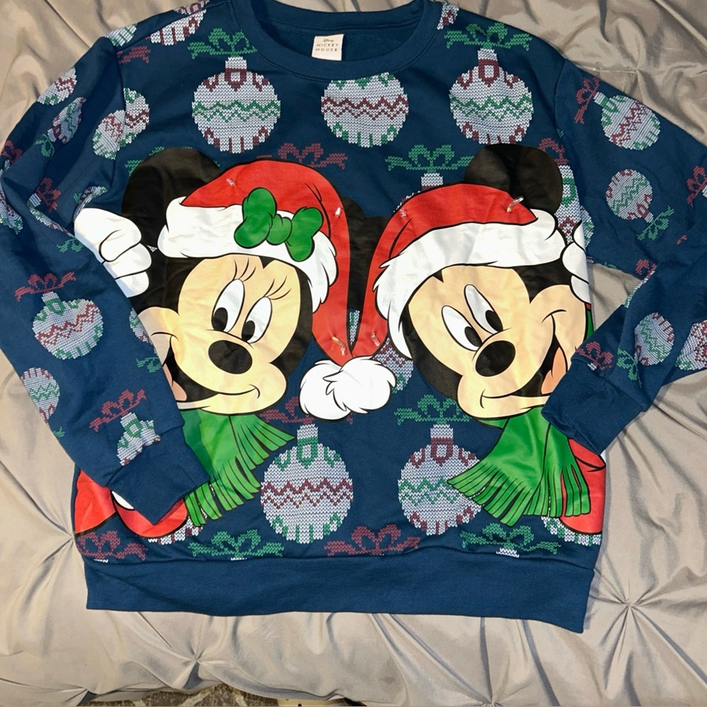 Disney Blue Mickey and Minnie Christmas Sweatshirt
